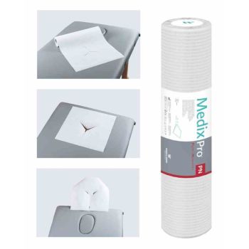 Einweg-Gesichtsschutzunterlage auf Rolle weiss, aus Papier & Vliesstoff mit Y-Schnitt für Gesicht,     33cm x 31cm, 50 Stk. pro Rolle