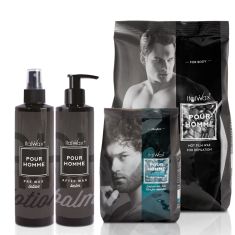 4-er Set Pour Homme, 1Kg silver, 500g Barber Edition, Pre wax Lotion 250ml & 250ml Balsam für danach